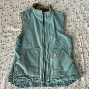Carhartt Relaxed Fit Washed Duck Sherpa Lined Mock Neck Vest. Seafoam. Small.